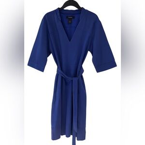 Ashley Stewart Blue Wrap Belted Dress Women’s Size 18 V-Neck Knee Length